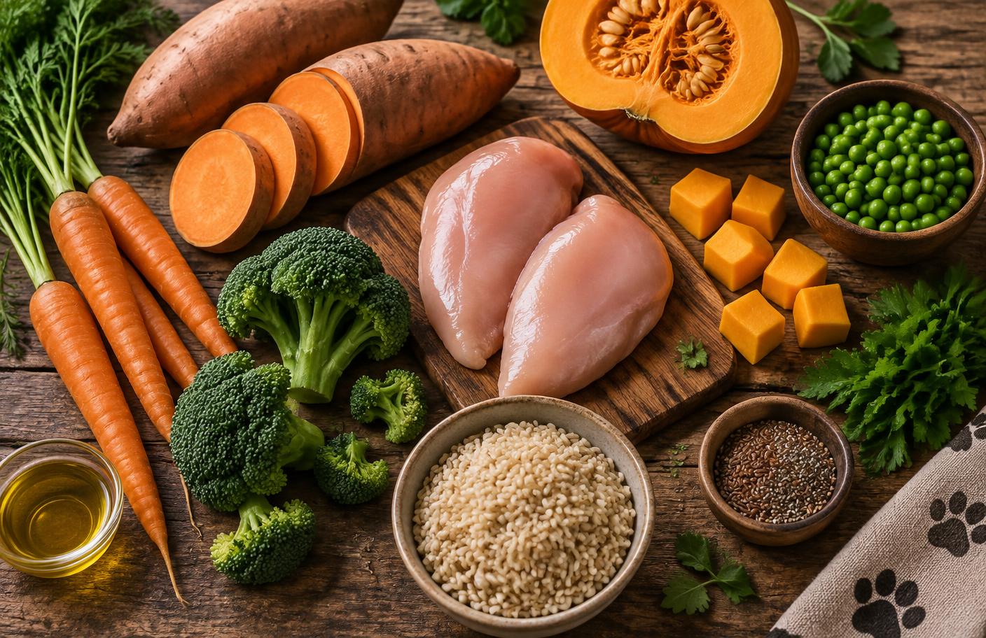 Ingredientes frescos para comida casera de perros