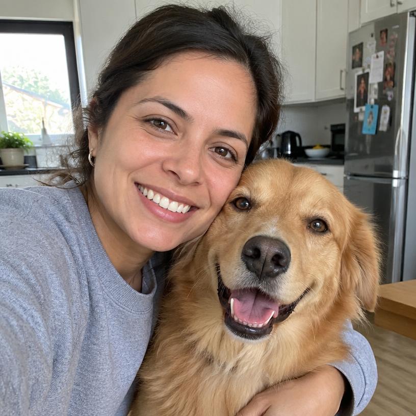 Carolina M., 34 años con su perro
