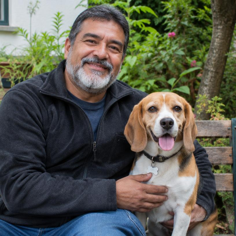 Ricardo L., 52 años con su perro